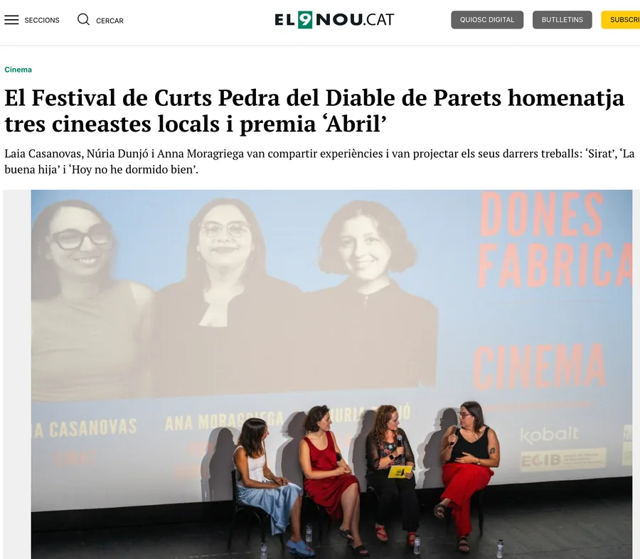 EL 9 NOU: «El Festival de Curts Pedra del Diable de Parets homenatja tres cineastes locals i premia ‘Abril’»